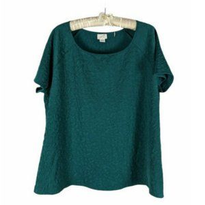 Jaclyn Smith Sz 1X Green Round Neck Embossed Textured Short Sleeve Tshirt